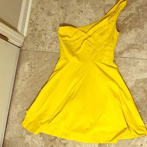 Yellow one shoulder skater dress